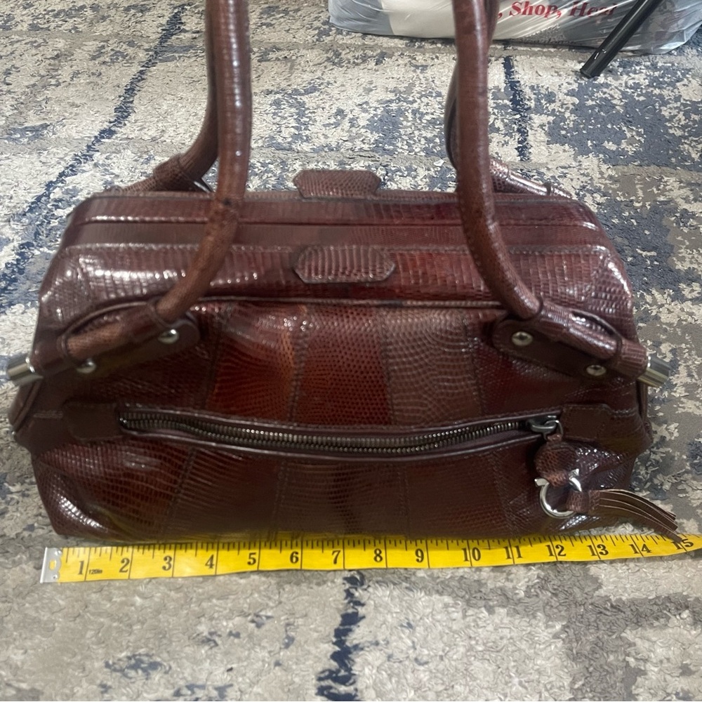 Salvatore Ferragamo Dark Brown Lizard-Embossed Leather Satchel - Picture 6 of 12